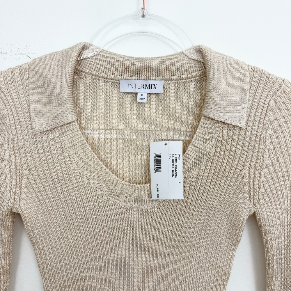 Intermix Gold U Neck Collared Rib Knit Sweater NWT - image 3